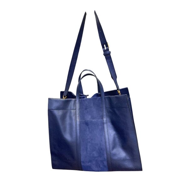 Fossil Large Blue Leather & Suede Tote Bag With Gold Hardware & Key Accent - Picture 4 of 7